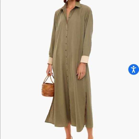 Tuckernuck Shiver Shirt Dress Midi Length Button Front Women's Army Green XXXL - Picture 2 of 9